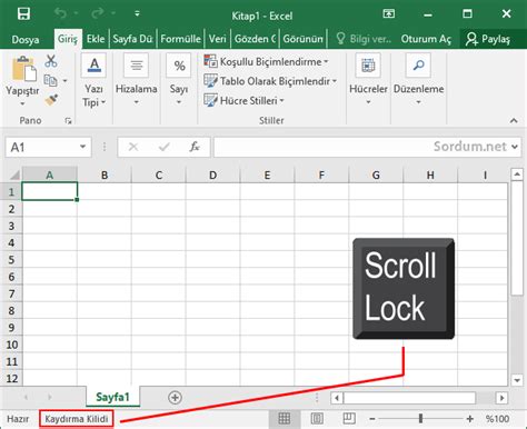 Excel scroll lock kapatma